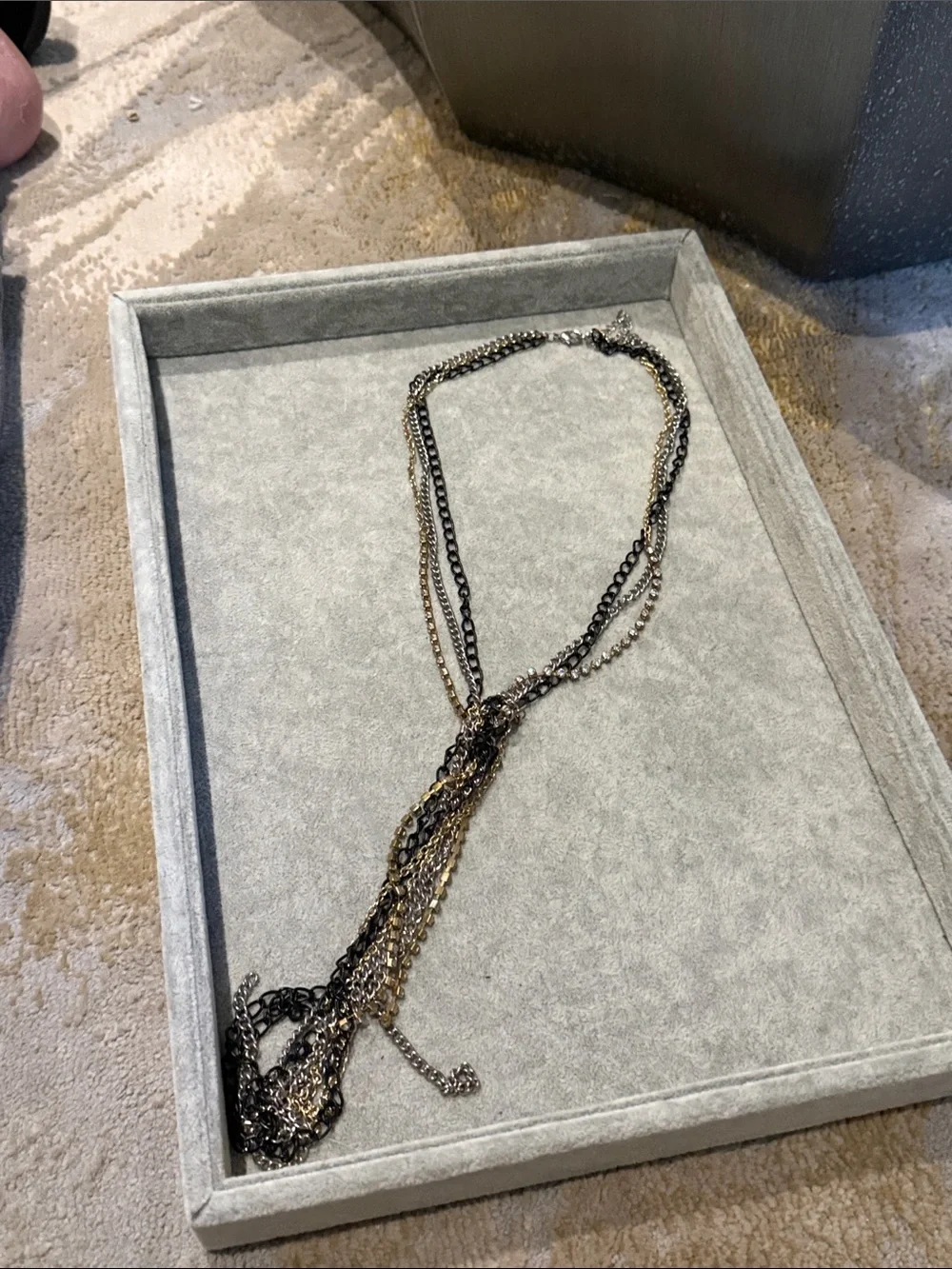 Layered Chain Y-Necklace in Black and Gold